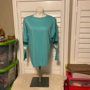 Aqua Women's Sweatshirt with Striped Sleeves